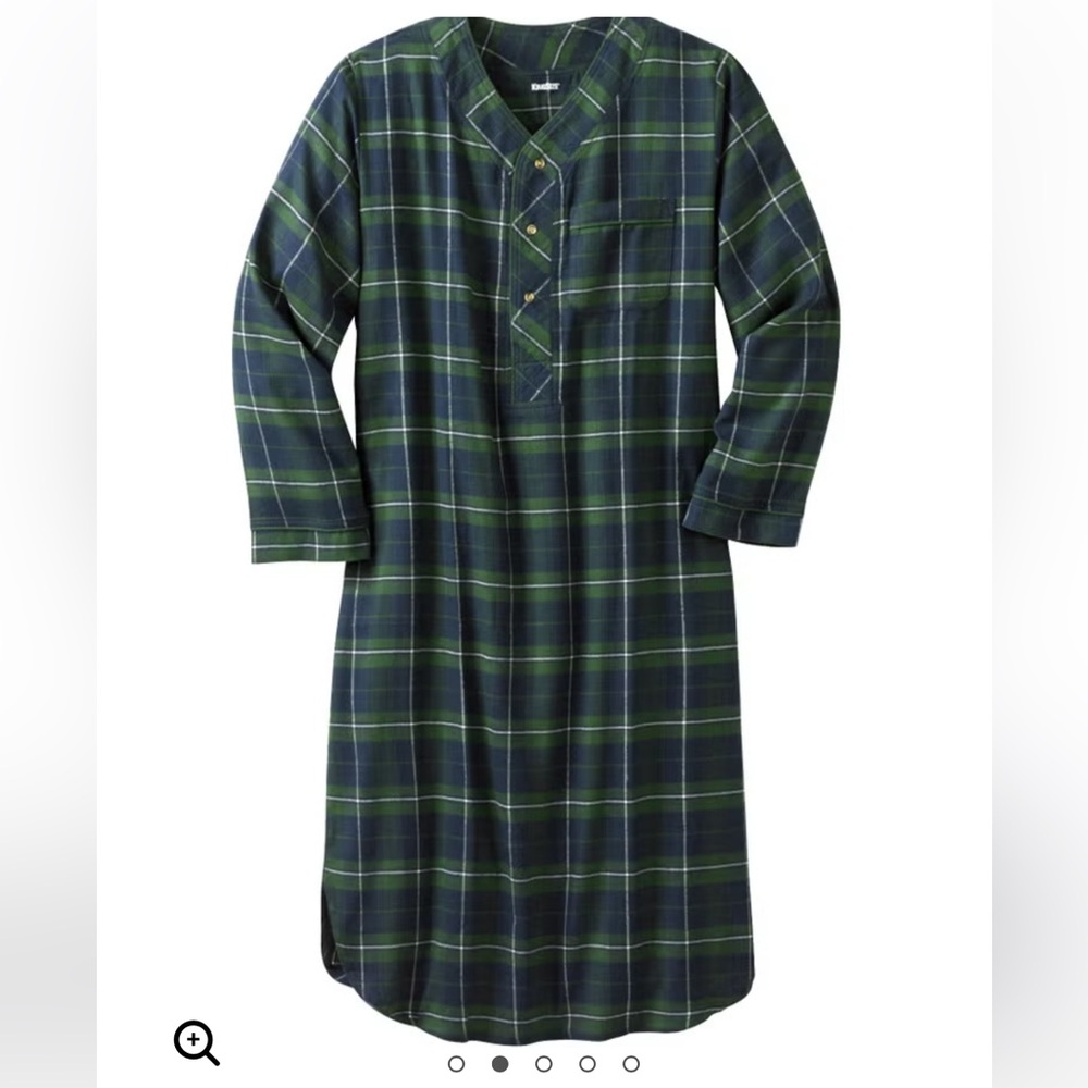 Men's Blue and Green Plaid Nightgown - Picture 2 of 6